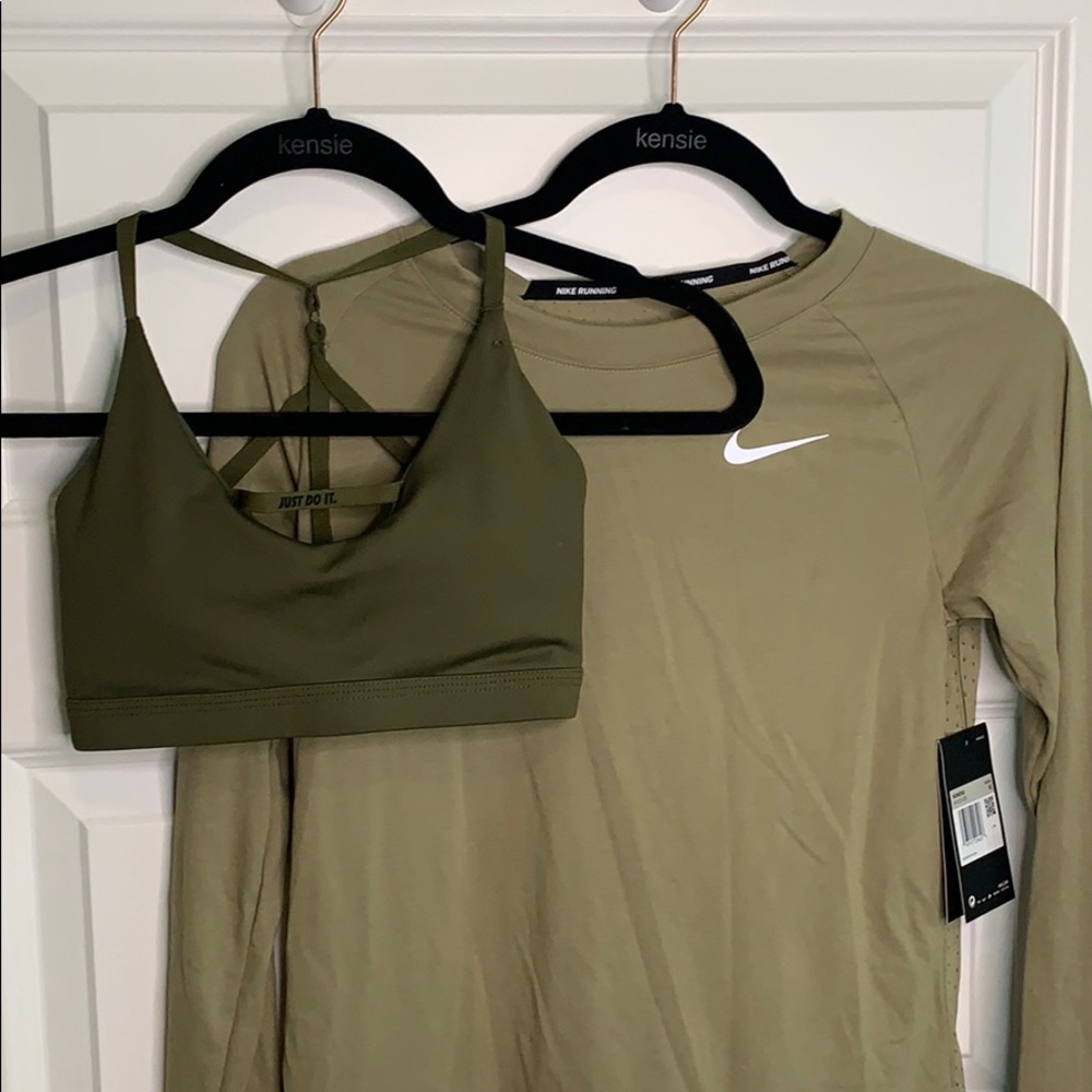 Nike olive green sports bra and shirt NWT